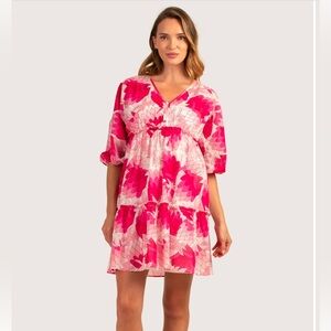 Trina Turk Pink Arco Iris 2 Chic Coastal modern romantic Babydoll Mini Dress NWT